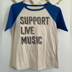 Rowdy Sprout Support Live Music Raglan Tee Blue White 14
